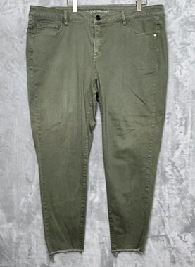 Lane Bryant Jeans Womens 20 Olive Green Mid Rise Super Stretch Ankle Raw Hem